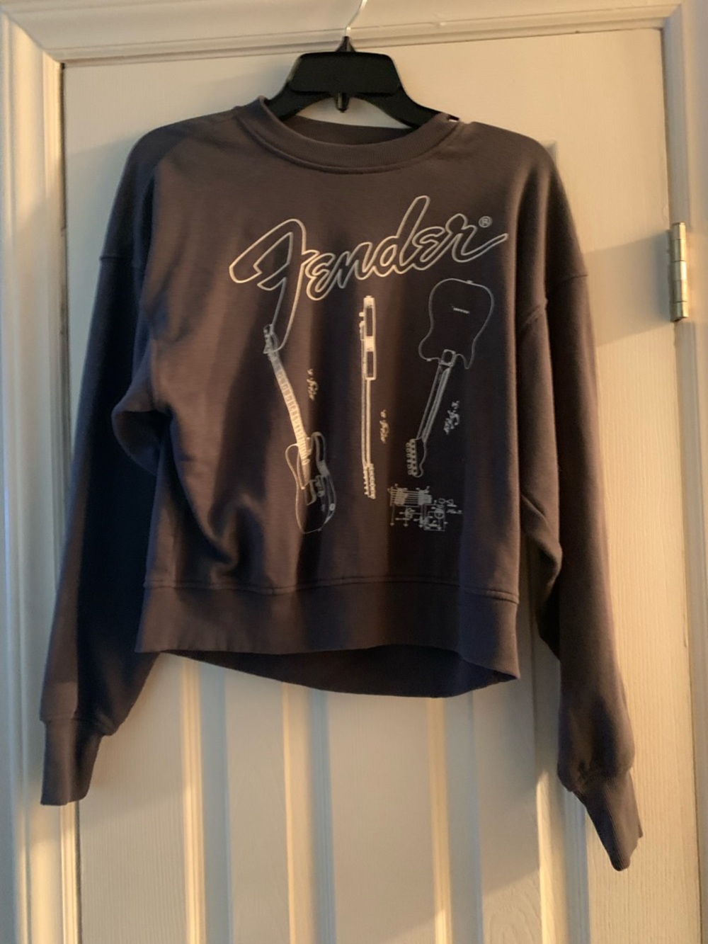 H&M XXS Fender Women's Crewneck Sweater in Charcoal with White Graphic